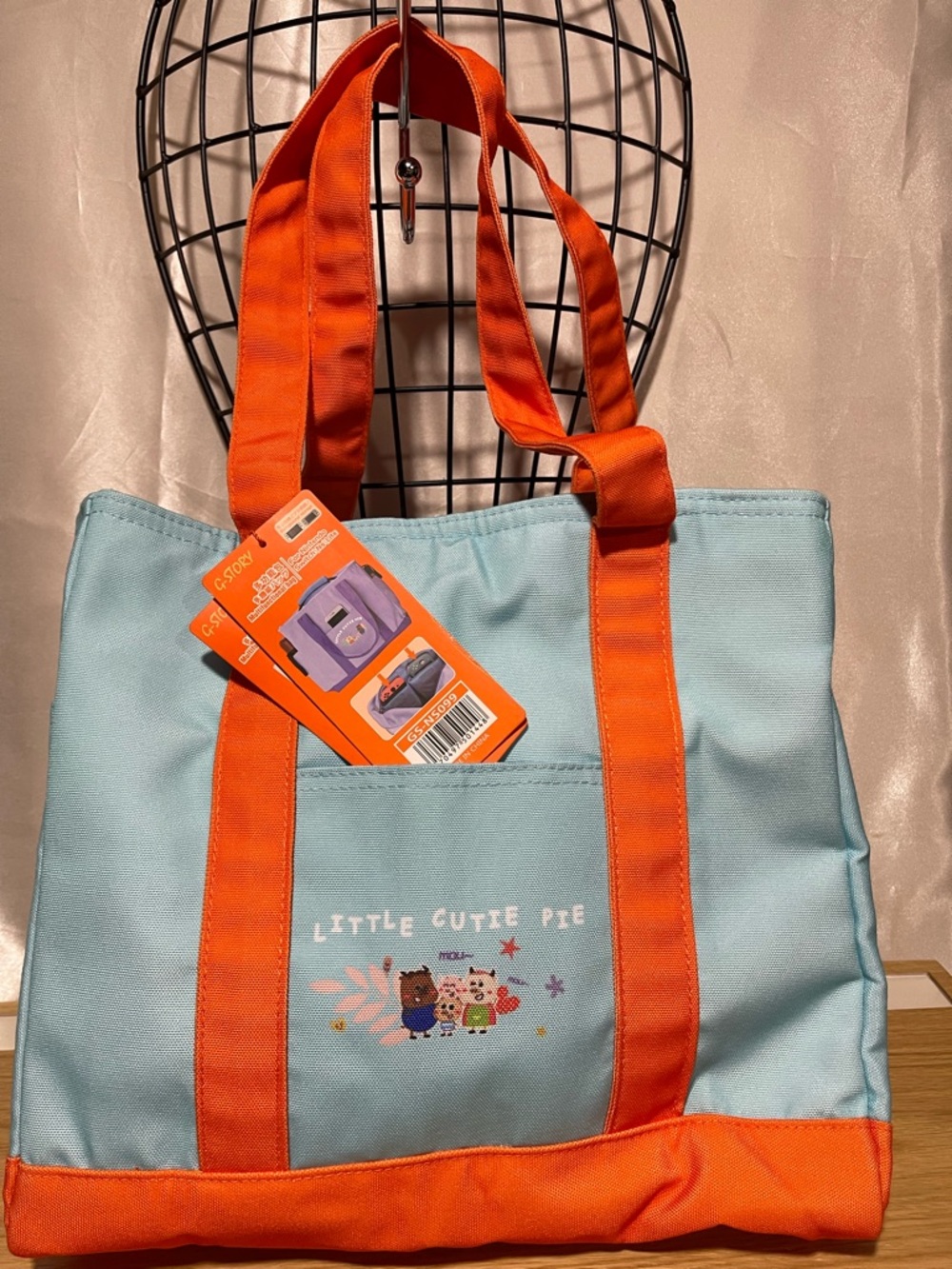 Little Cutie Pie Blue & Orange Canvas Tote/ G-Story Multifunctional Carry bag